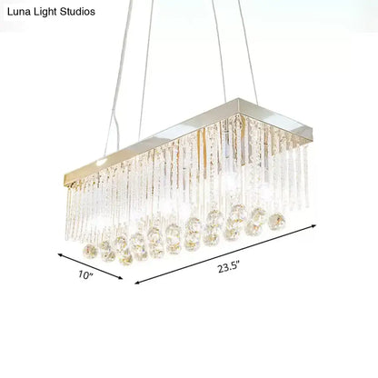 Rectangular crystal chandelier light fixture with polished chrome frame and clear glass prisms for chrome island light