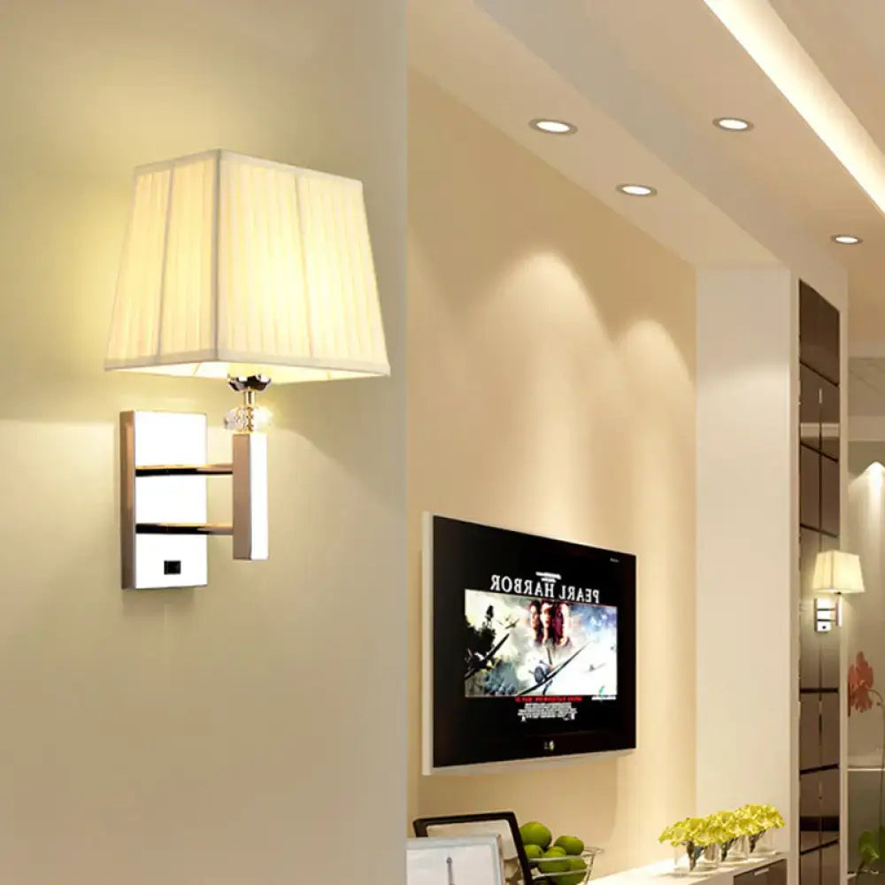 Contemporary chrome led light fixture with cream fabric shade and spot light wall-mounted bedroom sconce in three colors
