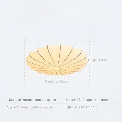 Contemporary cream petal led ceiling light with a golden shell-shaped wrought iron and polymer wall-mounted fixture