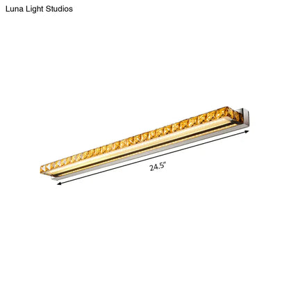 Contemporary crystal gold wall sconce 24.5-inch LED bathroom light fixture with chrome and warm white amber accents