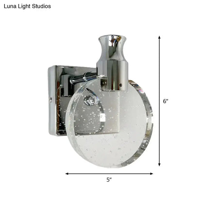 Contemporary crystal led circle wall sconce in chrome with clear bubble glass shade for living room lighting