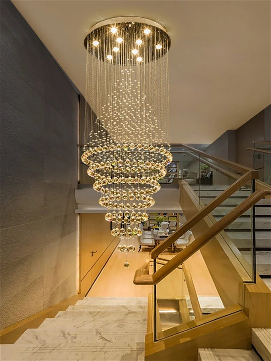 Contemporary Crystal Ring Pendant Light for Staircase - Decorbites