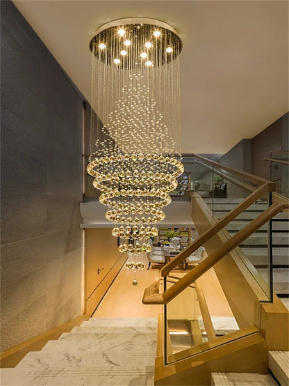 Contemporary Crystal Ring Pendant Light for Staircase - Decorbites