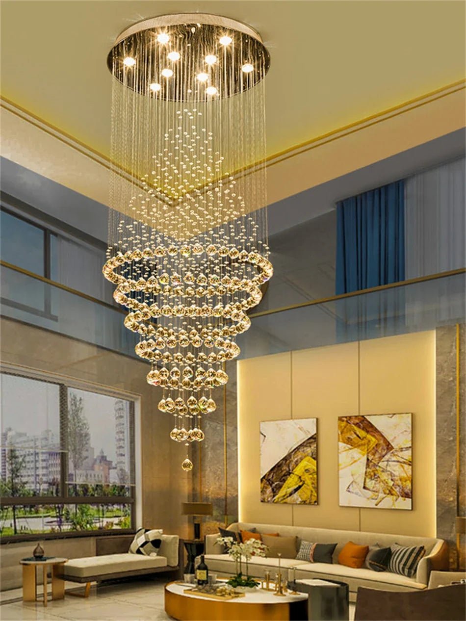 Contemporary Crystal Ring Pendant Light for Staircase - Decorbites