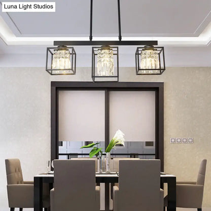 Decorbites contemporary tri-sided crystal rod black metal ceiling light with square shades for island lamp use