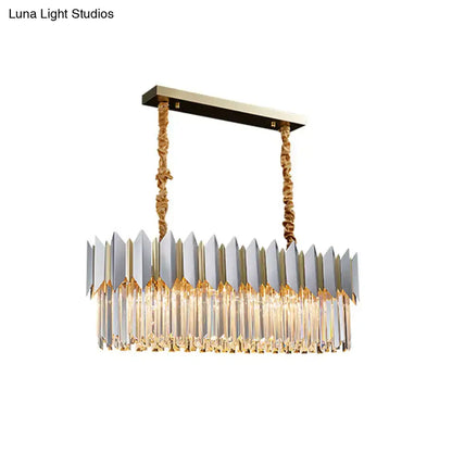 DecorBites contemporary crystal prisms island pendant light with gold frame, silver finish, LED incandescent fluorescent compatible