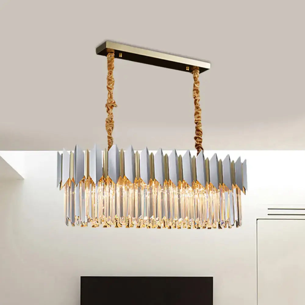 Decorbites™ contemporary crystal prisms island pendant light with silver finish and cascading clear prisms compatible with 110v-120v 220v-240v led incandescent fluorescent bulbs