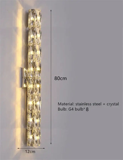 Contemporary crystal wall sconce with 80cm clear crystal segments in stainless steel for bedroom decorbites contemporary crystal lighting