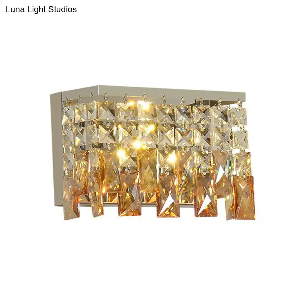 Contemporary gold amber led wall lamp with sleek metallic frame and cascading clear and amber crystal sconce for corridor use compatible with 220v-240v 110v-120v