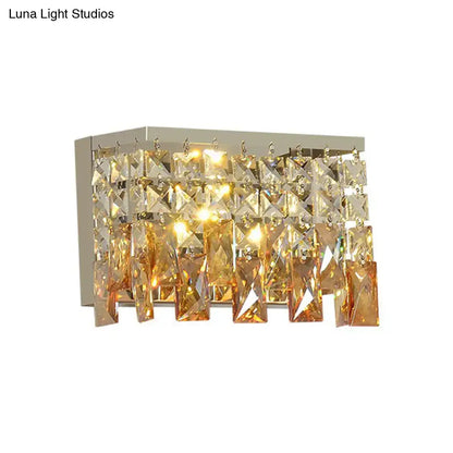 Contemporary gold amber led wall lamp with sleek metallic frame and cascading clear and amber crystal sconce for corridor use compatible with 220v-240v 110v-120v