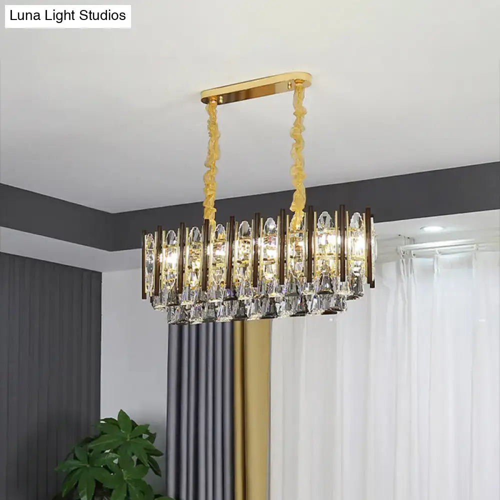 Gold-toned decorbites™ contemporary crystal cone island light fixture with 10 light bulbs and 220v-240v power