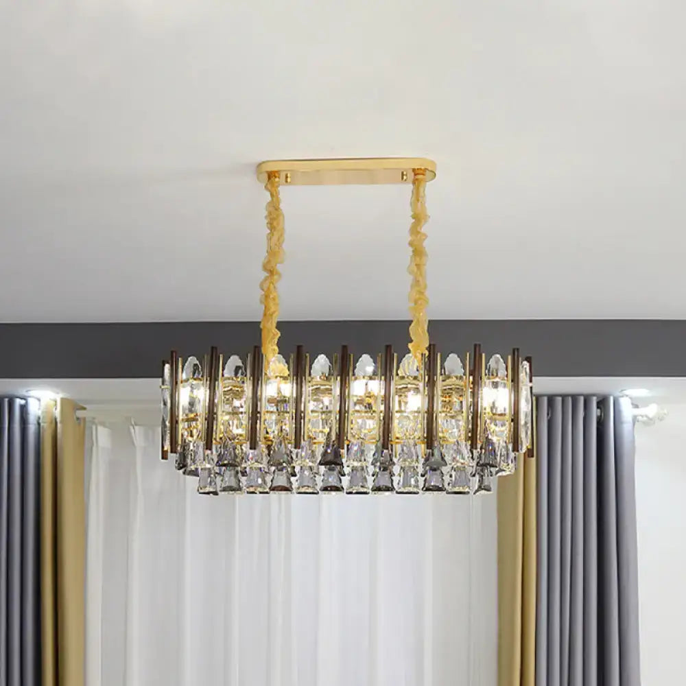 Decorbites™ contemporary crystal cone island light fixture with gold finish and clear prisms uses 10 light bulbs 220v-240v