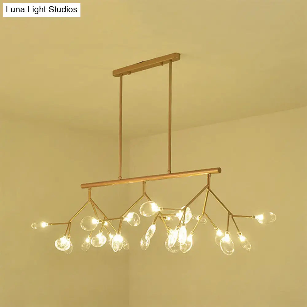 Gold-toned branching island chandelier with clear glass globe bulbs in gold black finish for dining room 220v-240v 110v-120v