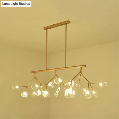 Gold-toned branching island chandelier with clear glass globe bulbs in gold black finish for dining room 220v-240v 110v-120v