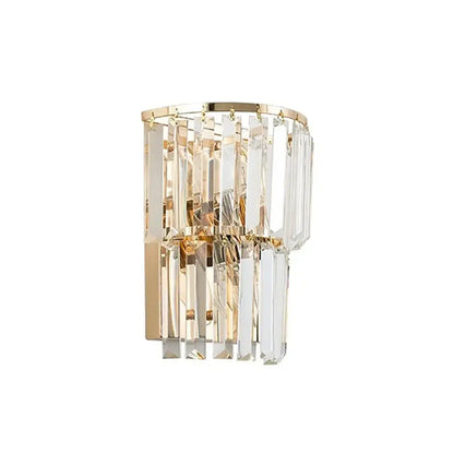 Elegant gold crystal block wall lamp with cascading clear prisms for dining room wall lamp lighting