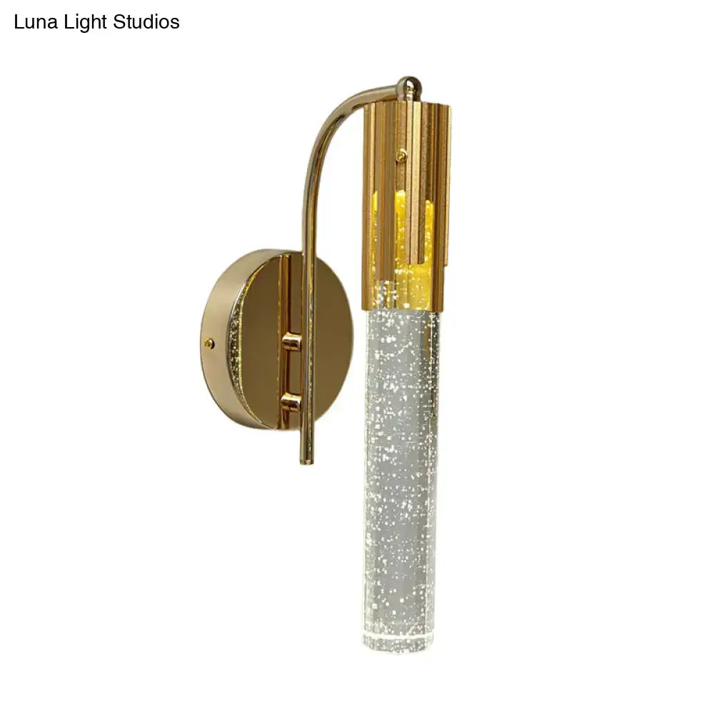 Contemporary gold crystal led light living room sconce with cylindrical glass shade filled with clear beads bulb included