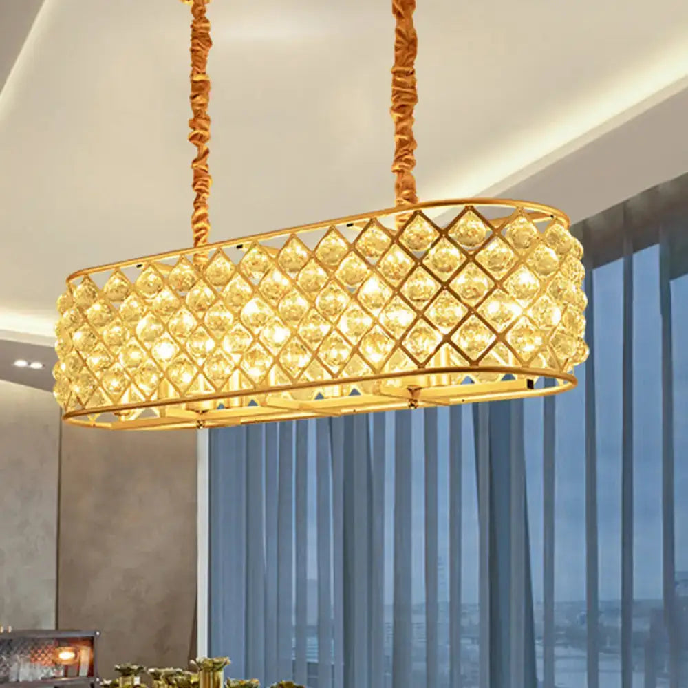 Contemporary gold crystal oval suspension lamp with lattice design and faceted beads for 220v-240v led use