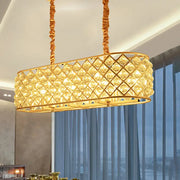 Contemporary gold crystal oval suspension lamp with lattice design and faceted beads for 220v-240v led use