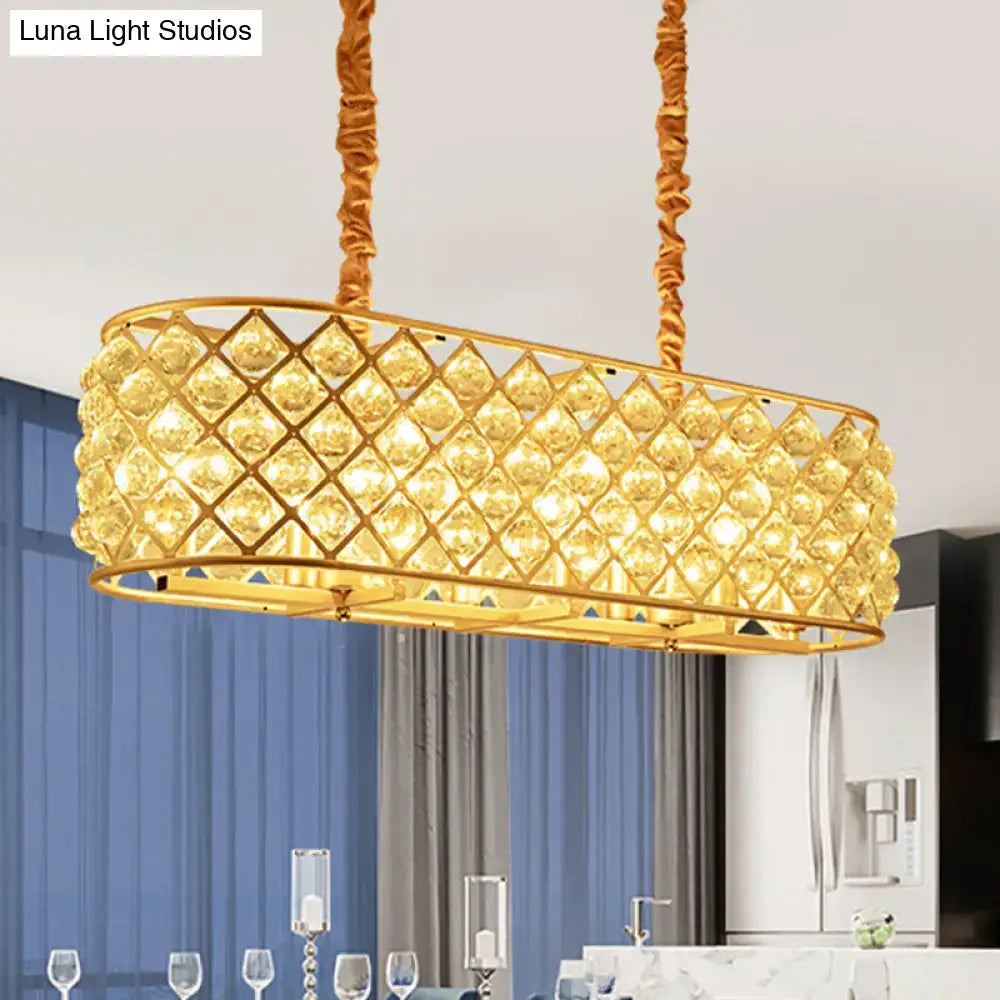 Contemporary gold crystal oval suspension lamp with lattice faceted beads and twisted rope chains for dining room 220v-240v led