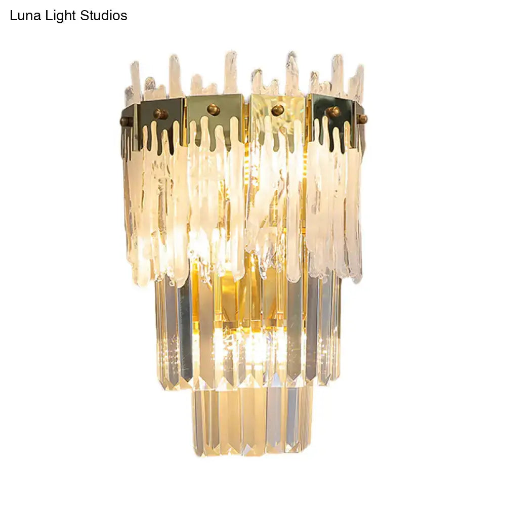 Contemporary gold wall light with crystal prisms and sleek metallic frame for bedroom flush mount 220v-240v 110v-120v