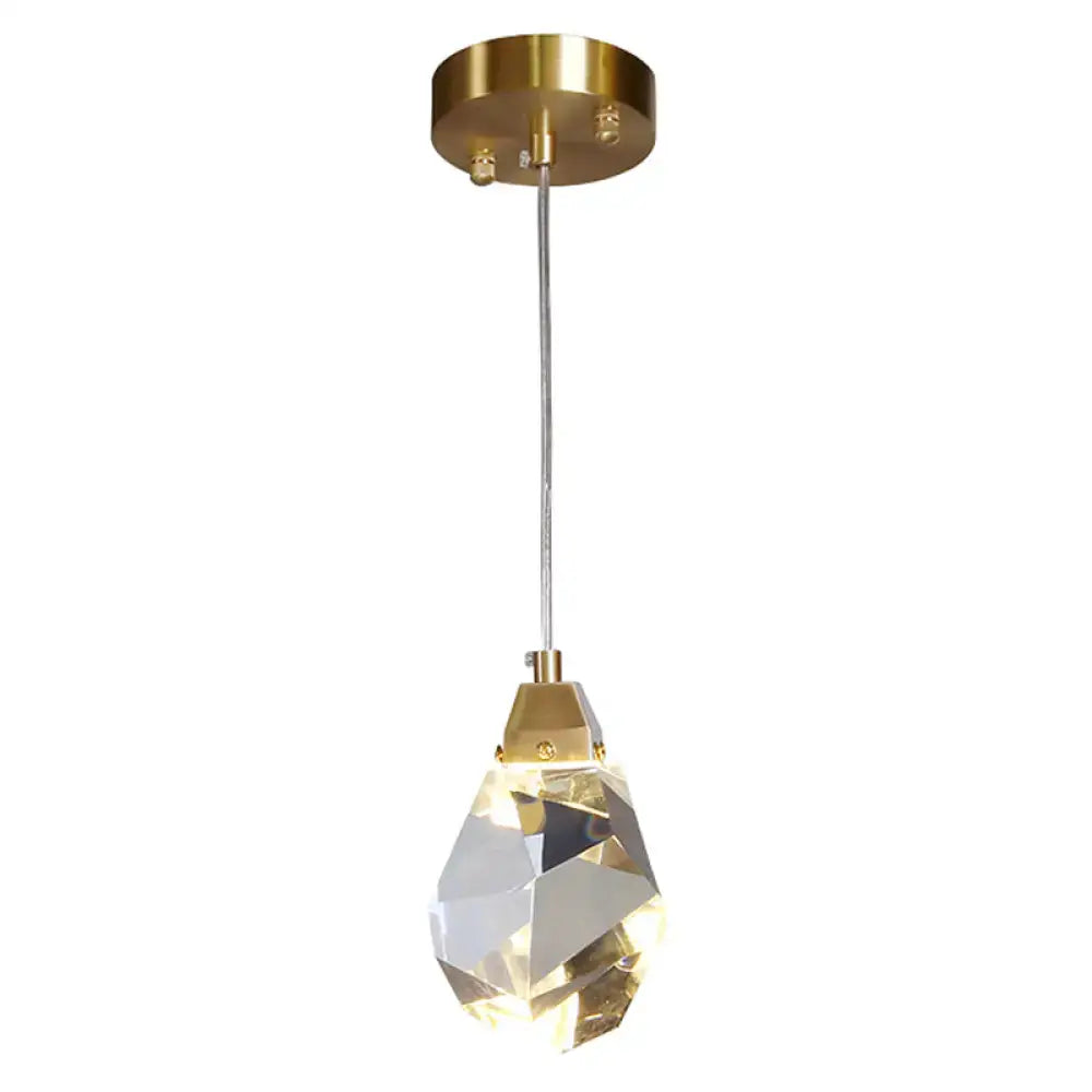 DecorBites™ crystal stone-shape pendant light fixture with faceted crystal droplet and polished gold brass mount