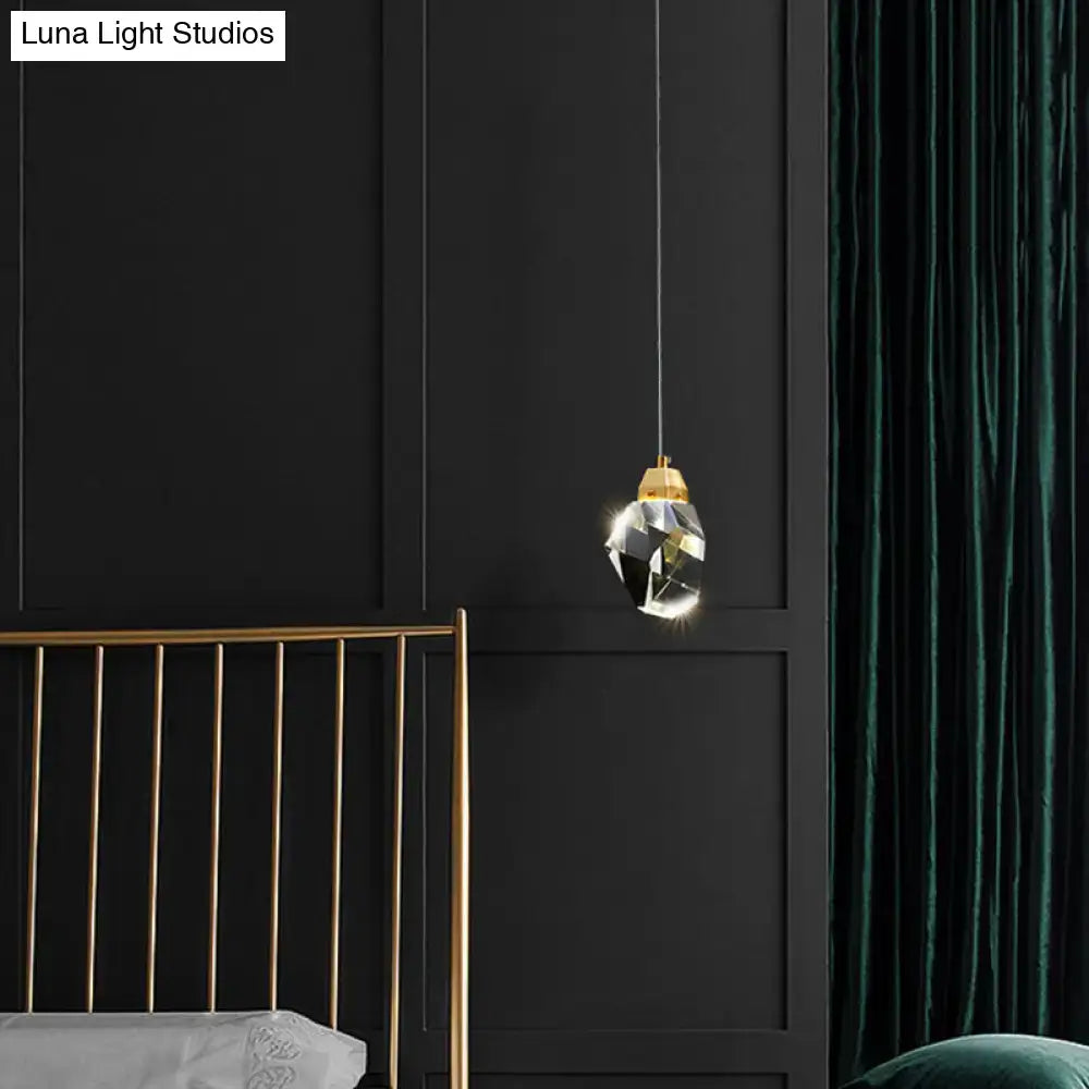 DecorBites™ crystal stone-shape pendant light fixture with faceted crystal body and gold-toned metal accents