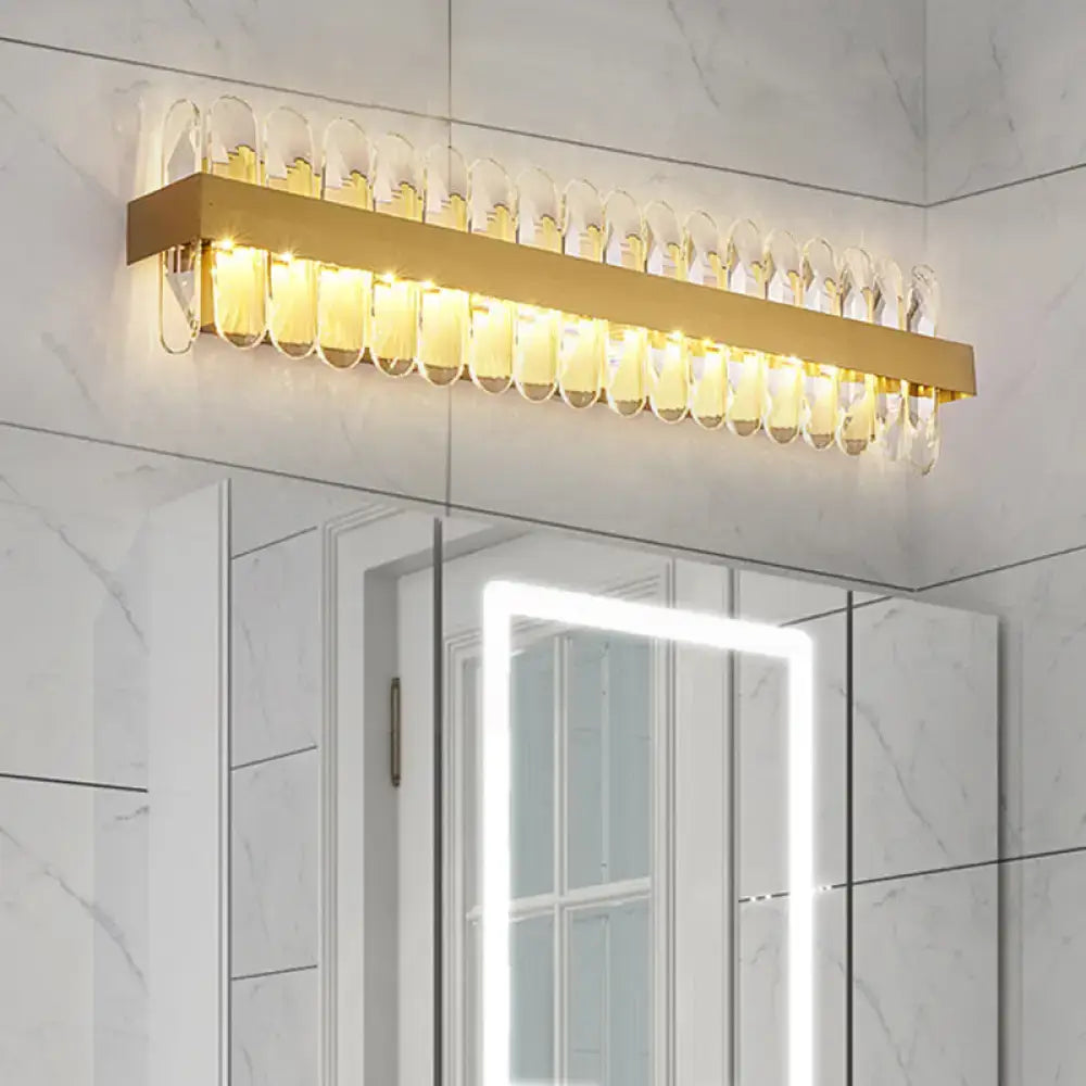 Contemporary gold wall lamp with clear crystal accents and warm led lighting fixture width 110v-120v bathroom use