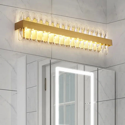 Contemporary gold wall lamp with clear crystal accents and warm led lighting fixture width 110v-120v bathroom use