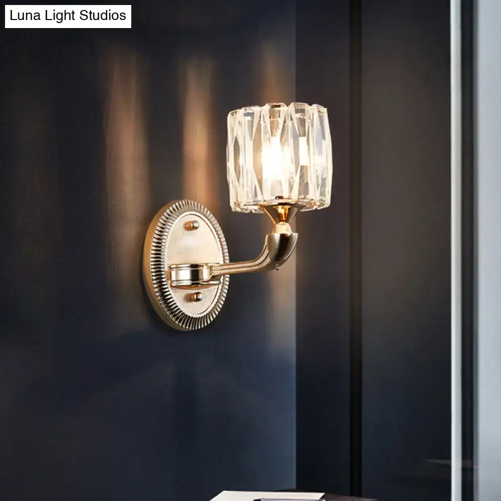 Elegant contemporary gold crystal wall lamp with metal arm and faceted glass for led incandescent fluorescent light type