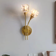 Contemporary gold cube wall sconce with clear crystal glass shades for living room 110v-120v 220v-240v use