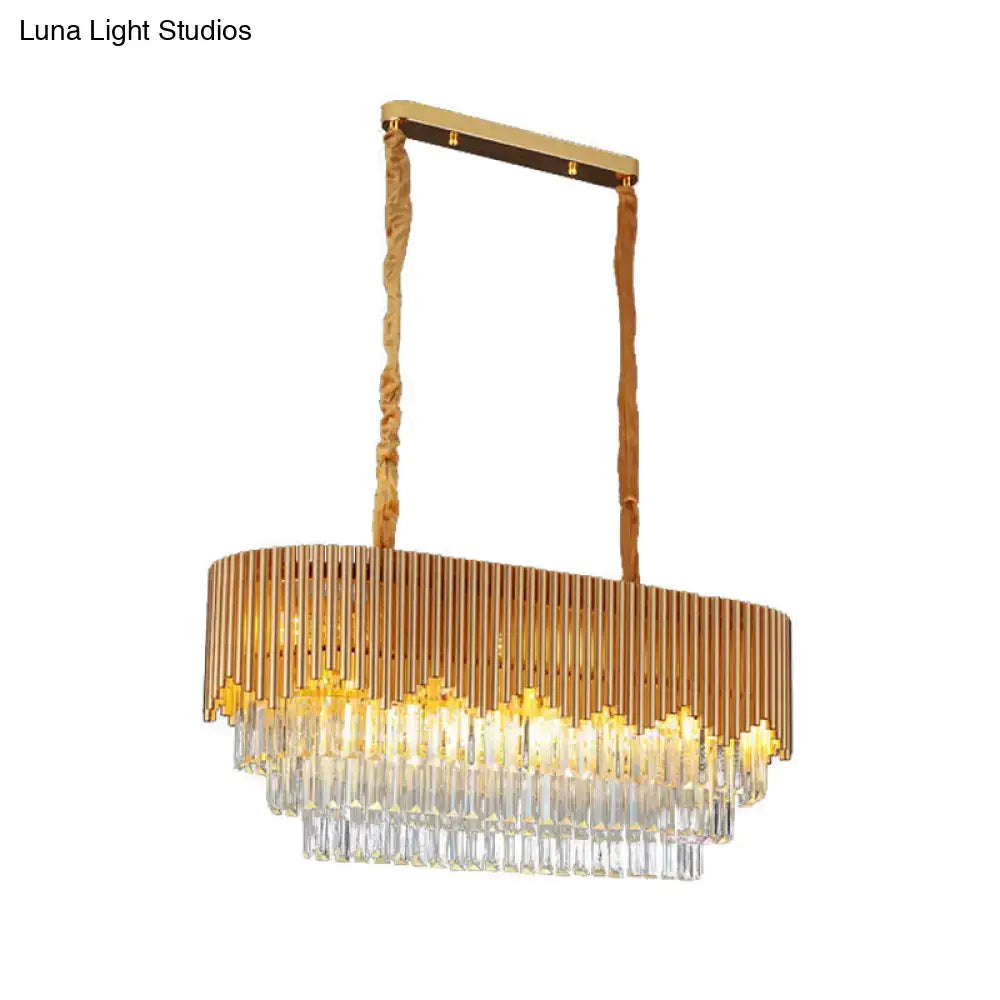 Decorbites™ contemporary gold finish chandelier with crystal blocks, twisted rope cords, and cascading tiers