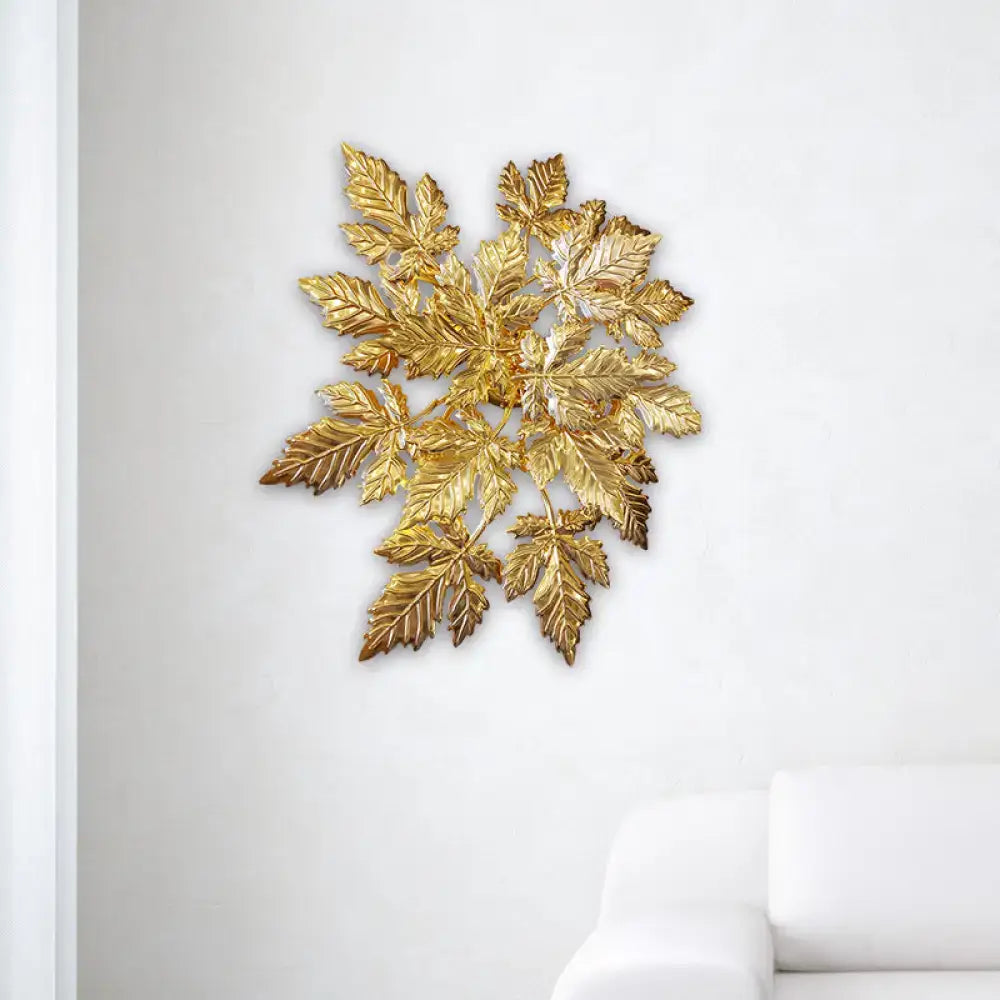 Contemporary gold finish maple leaf wall mount sculpture in metallic leaf design for living room art decor