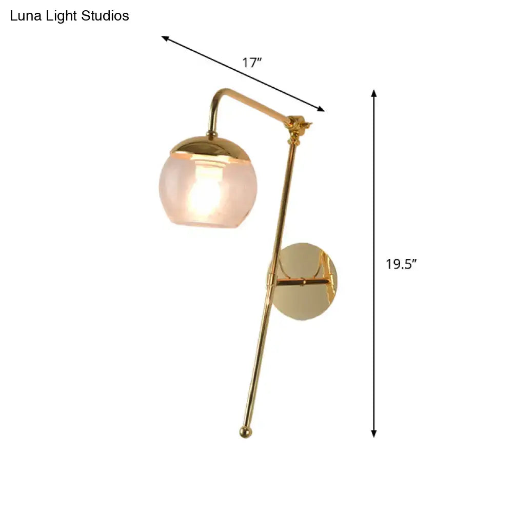Contemporary gold gooseneck sconce light with frosted glass shade and articulated arm wall mount lamp for bedroom