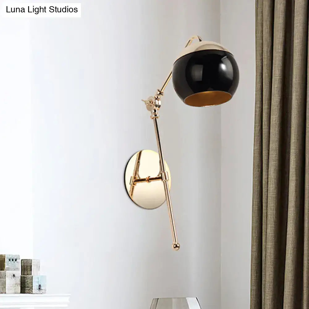 Contemporary black and gold gooseneck sconce light with polished brass arm wall mount lamp for bedroom use