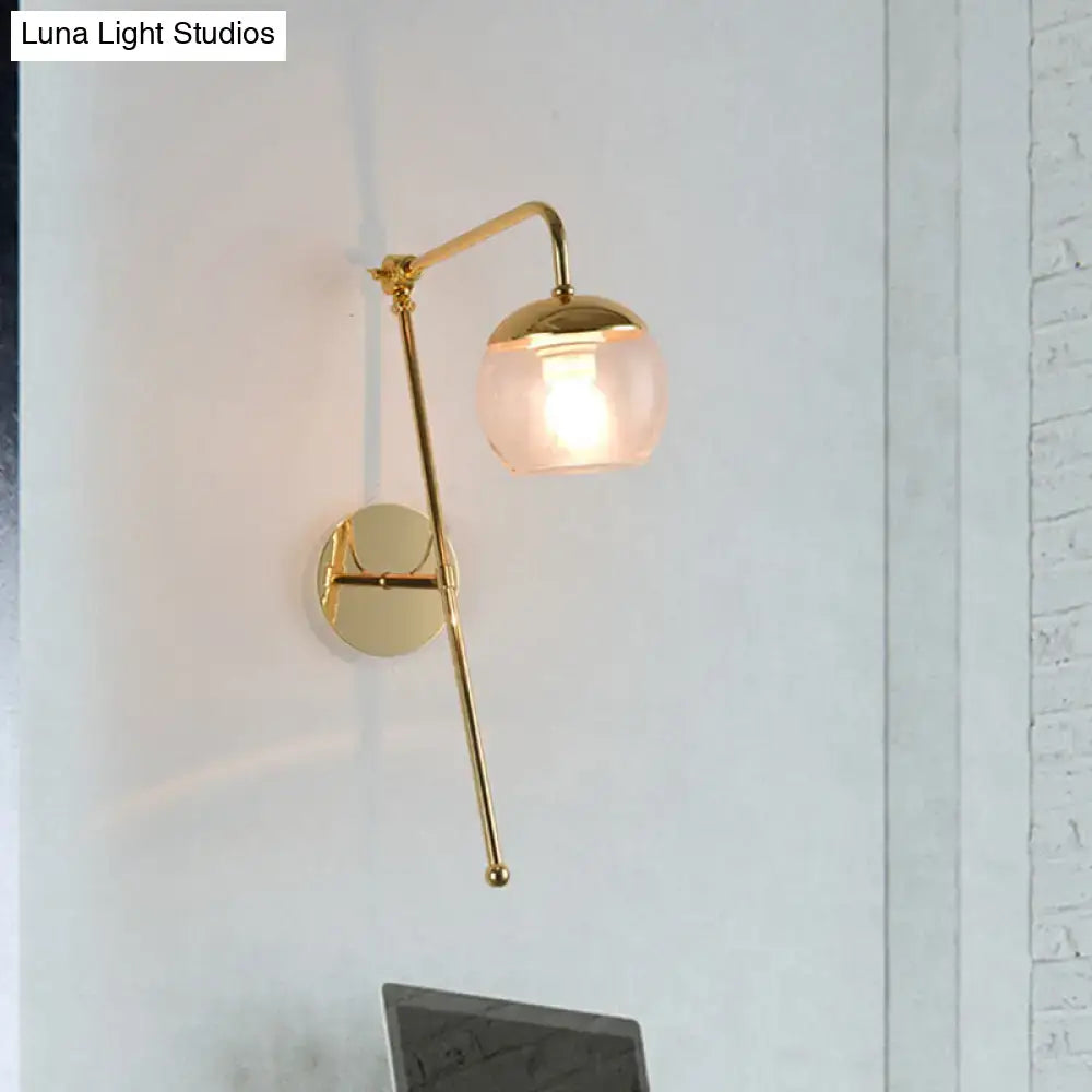 Contemporary gold gooseneck sconce light with frosted glass shade wall mount lamp for bedroom use