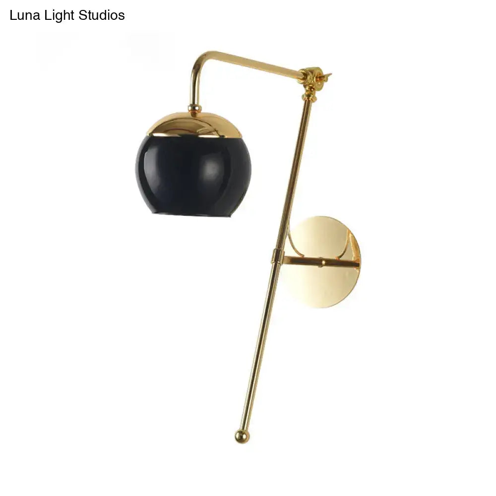 Contemporary black clear gooseneck sconce light with polished gold-toned metal frame and wall mount lamp