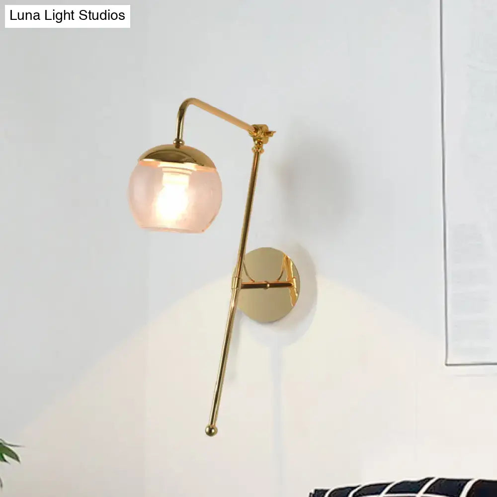 Contemporary gold gooseneck sconce light with pink translucent glass shade wall mount lamp for bedroom use