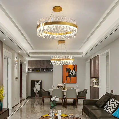 Contemporary gold led crystal chandelier with cascading crystals for living room decorbites contemporary led lighting