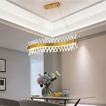 Contemporary gold led crystal chandelier with oval shape and clear crystal elements for modern living room decorbites contemporary led