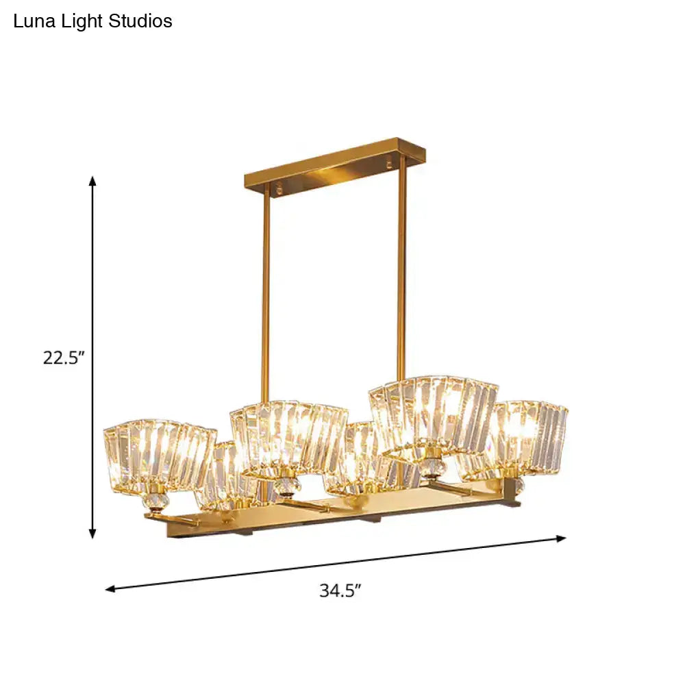 DecorBites™ contemporary gold crystal trapezoid ceiling light with six faceted crystal shades for dining rooms