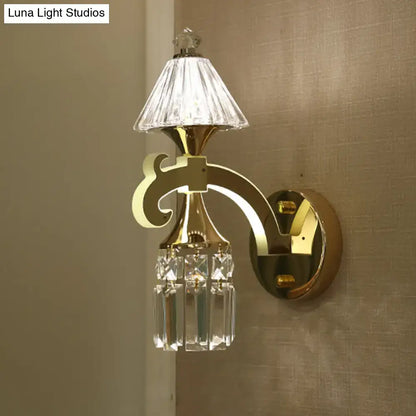 Contemporary gold wall light with clear crystal faceted lampshade and crystal droplets for bedroom sconce 220v-240v 110v-120v