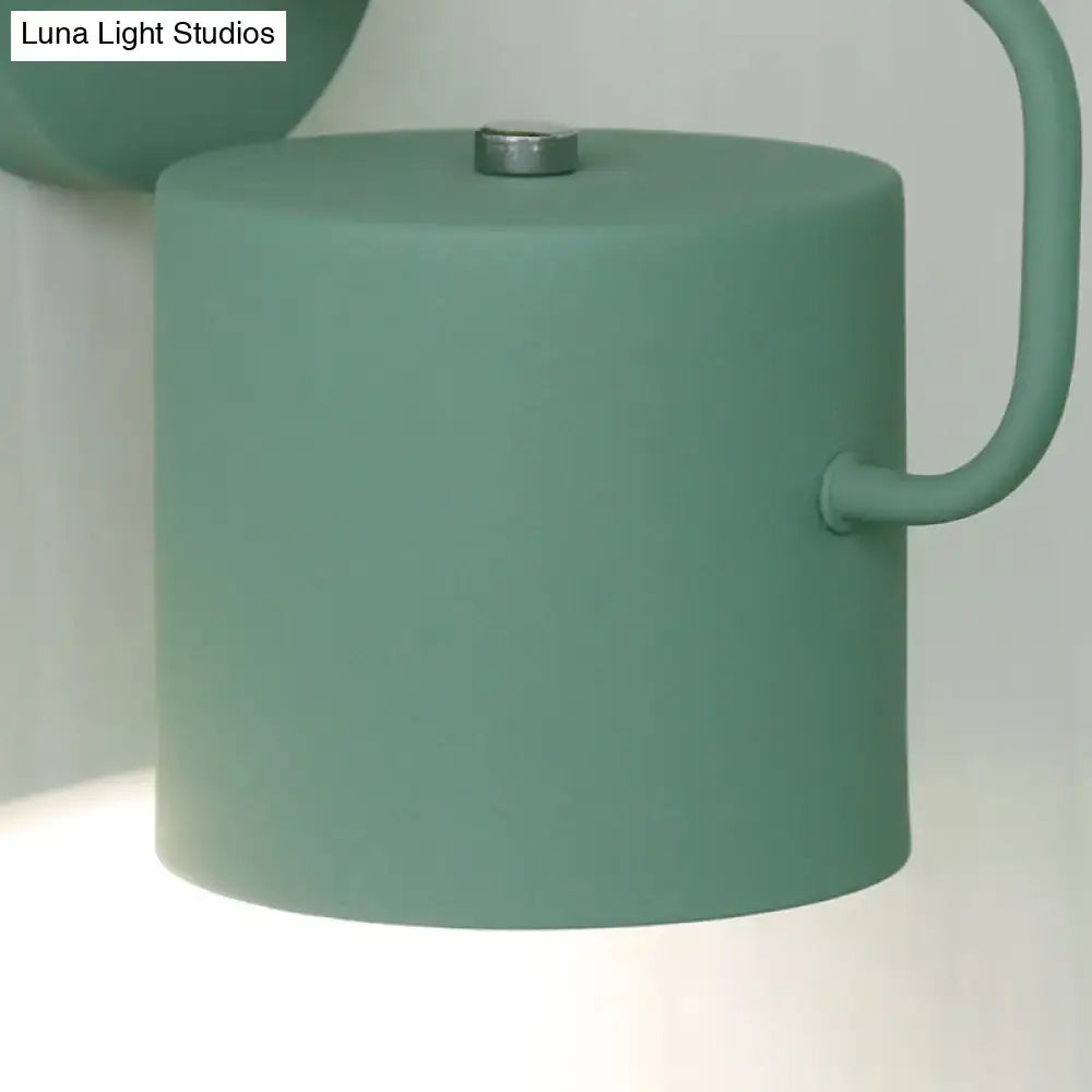Contemporary gray metal wall light with matte sage green cylindrical lamp and curved handle 110v-120v 220v-240v