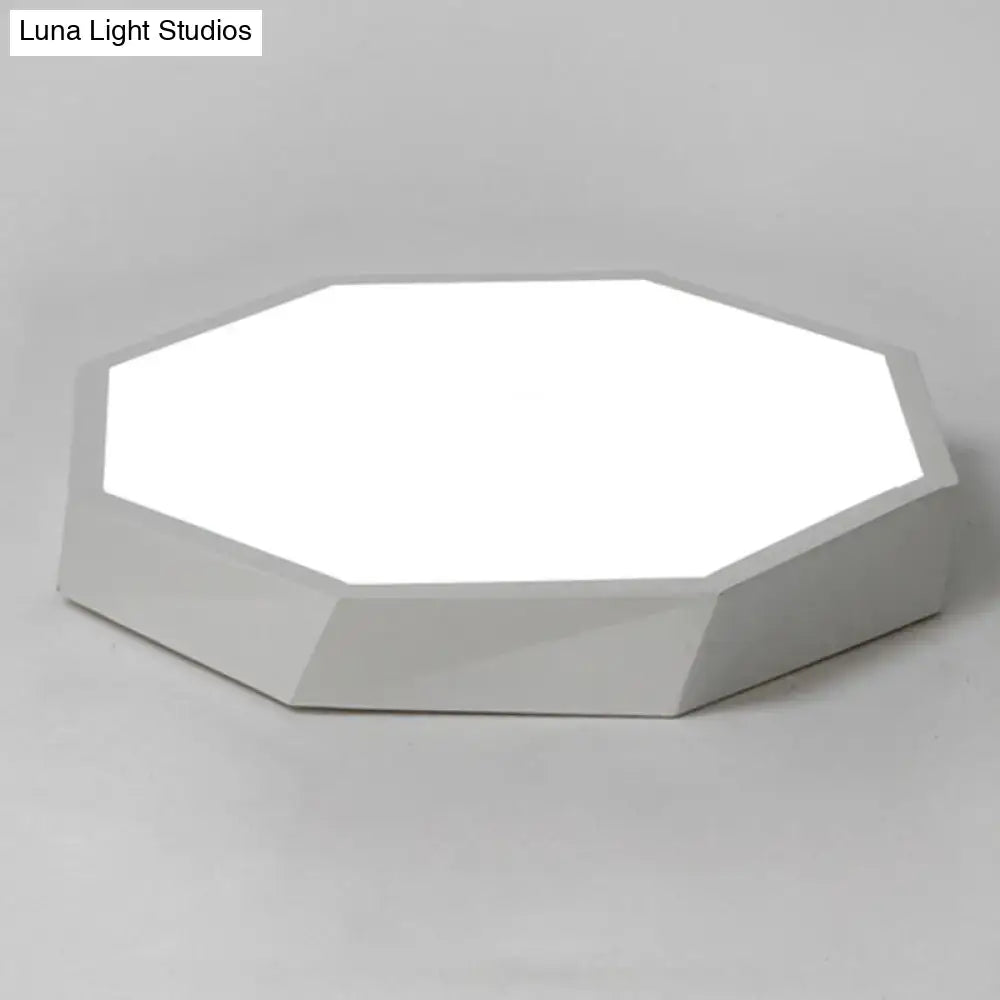 White octagonal acrylic flush mount ceiling light with matte finish and geometric design for contemporary bedrooms