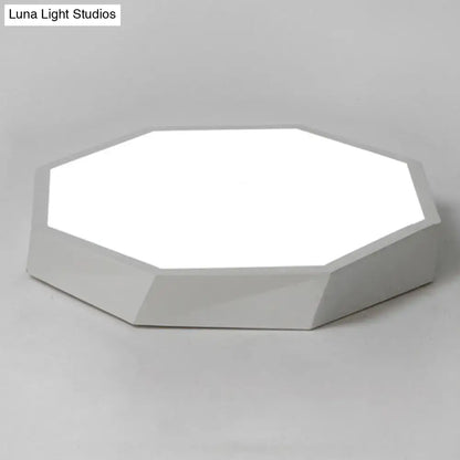 White octagonal acrylic flush mount ceiling light with matte finish and geometric design for contemporary bedrooms