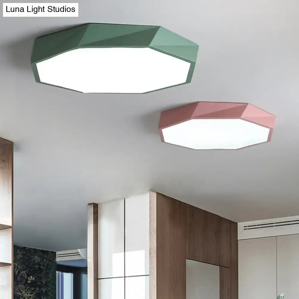 Decorbites™ contemporary acrylic flush mount ceiling light with geometric sage green and blush pink hexagonal design