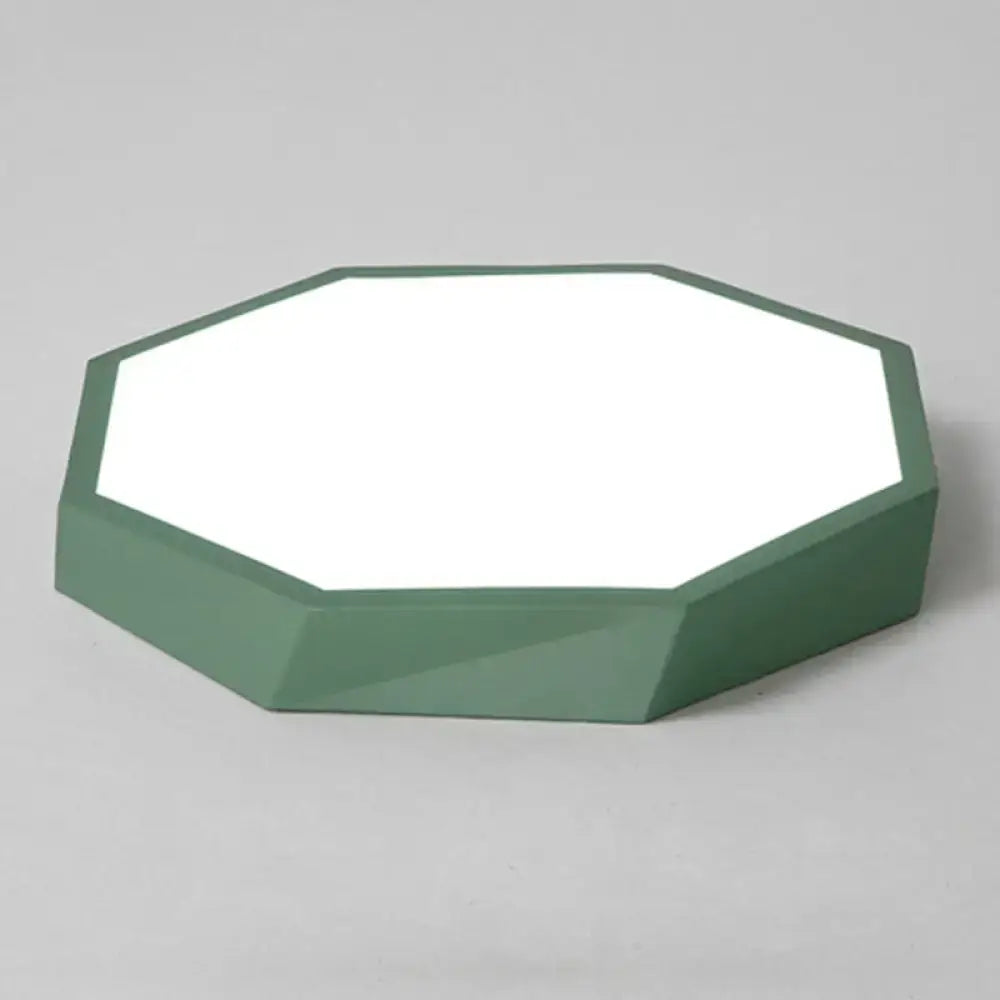 Decorbites™ contemporary flush mount ceiling light with matte sage green frame and bright white acrylic surface