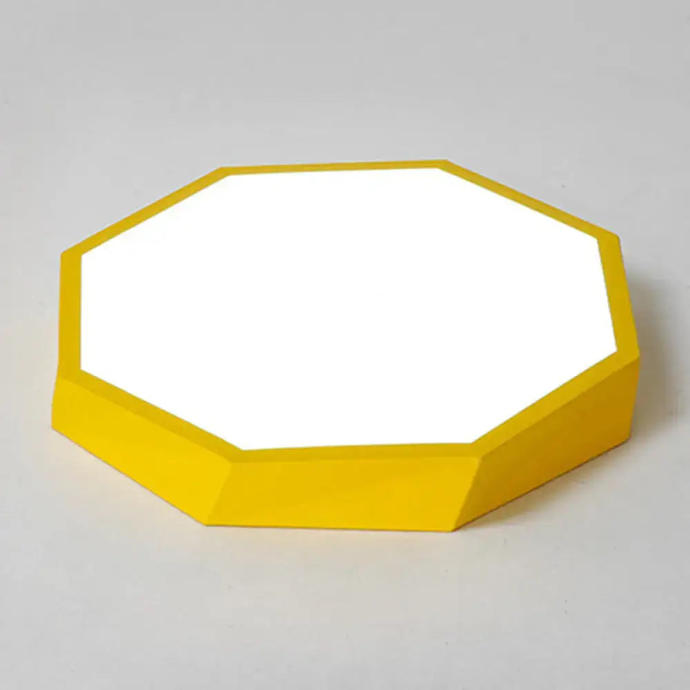 Bright yellow octagonal acrylic flush mount ceiling light by DecorBites for modern bedroom decor