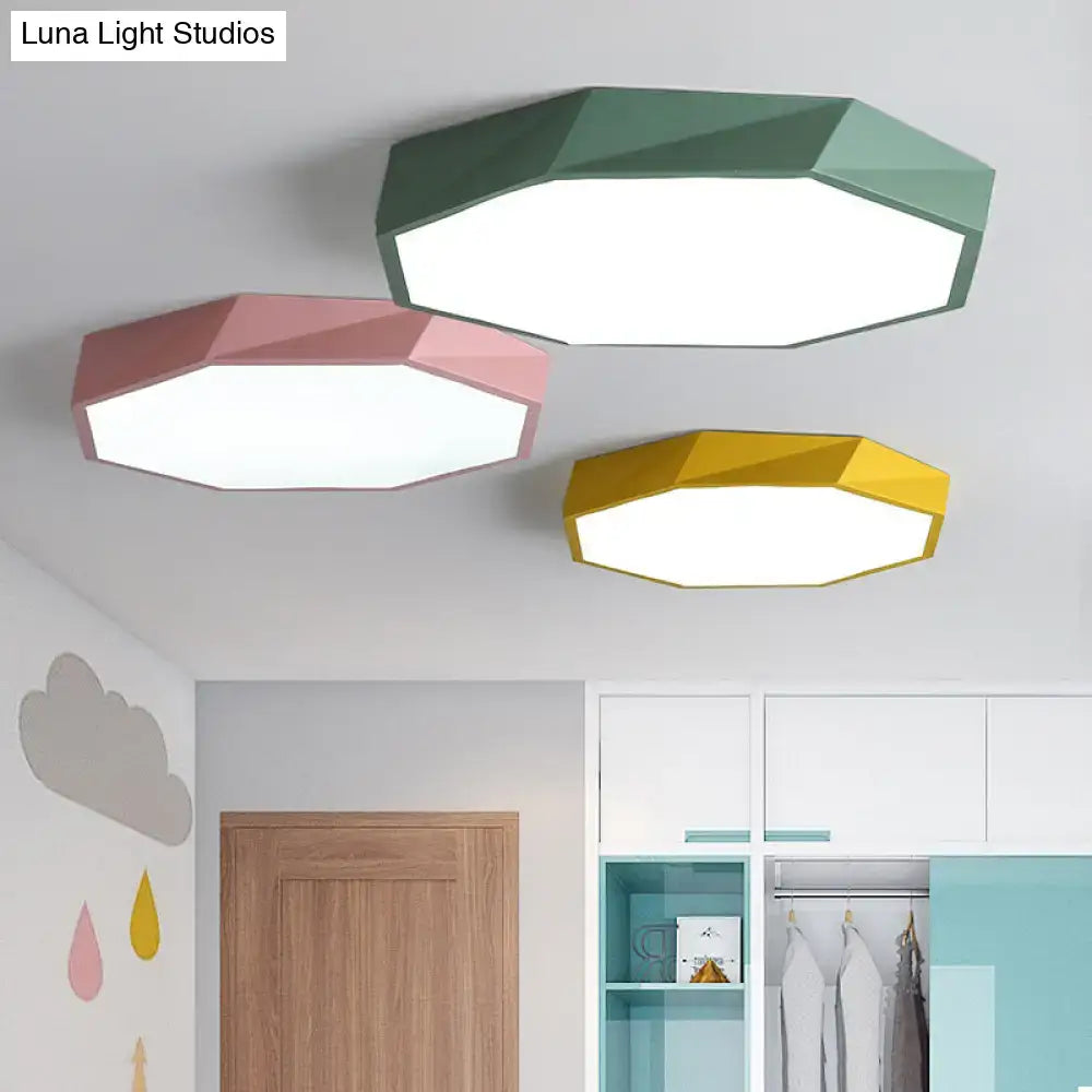 DecorBites™ contemporary acrylic flush mount ceiling light with matte green pink and yellow hexagonal panels for bedroom