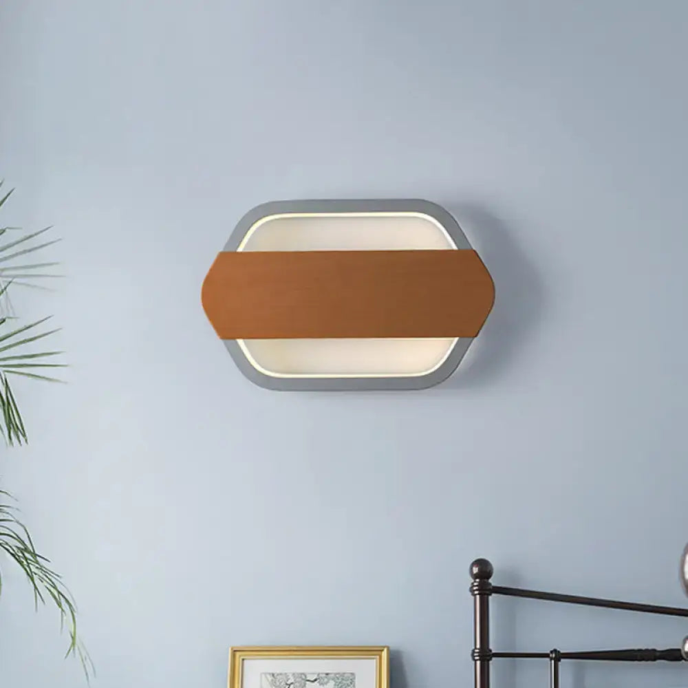 Contemporary grey and brown wall lamp with sleek frame and leather accent strip featuring natural color temperature and direct wired electric