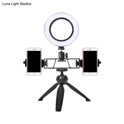 Contemporary led black tripod design ring light with two smartphone holders for bedroom studio 220v-240v 110v-120v use